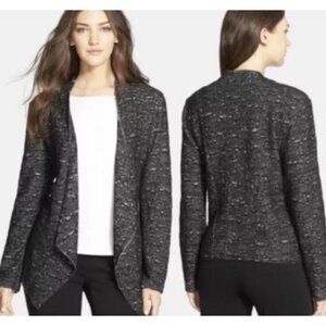 Eileen Fisher PS Black Wool Blend Asymmetrical Open Cardigan Casual Minimalist